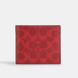 NWT Coach Signature Coated Canvas ID Billfold Wallet CY394 Bold Red